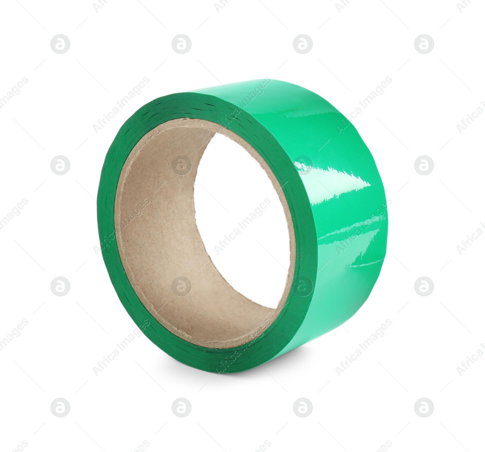 Photo of Roll of green adhesive tape isolated on white