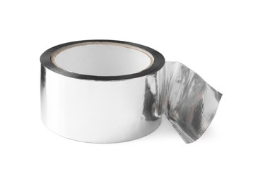 Photo of Roll of silver adhesive tape isolated on white