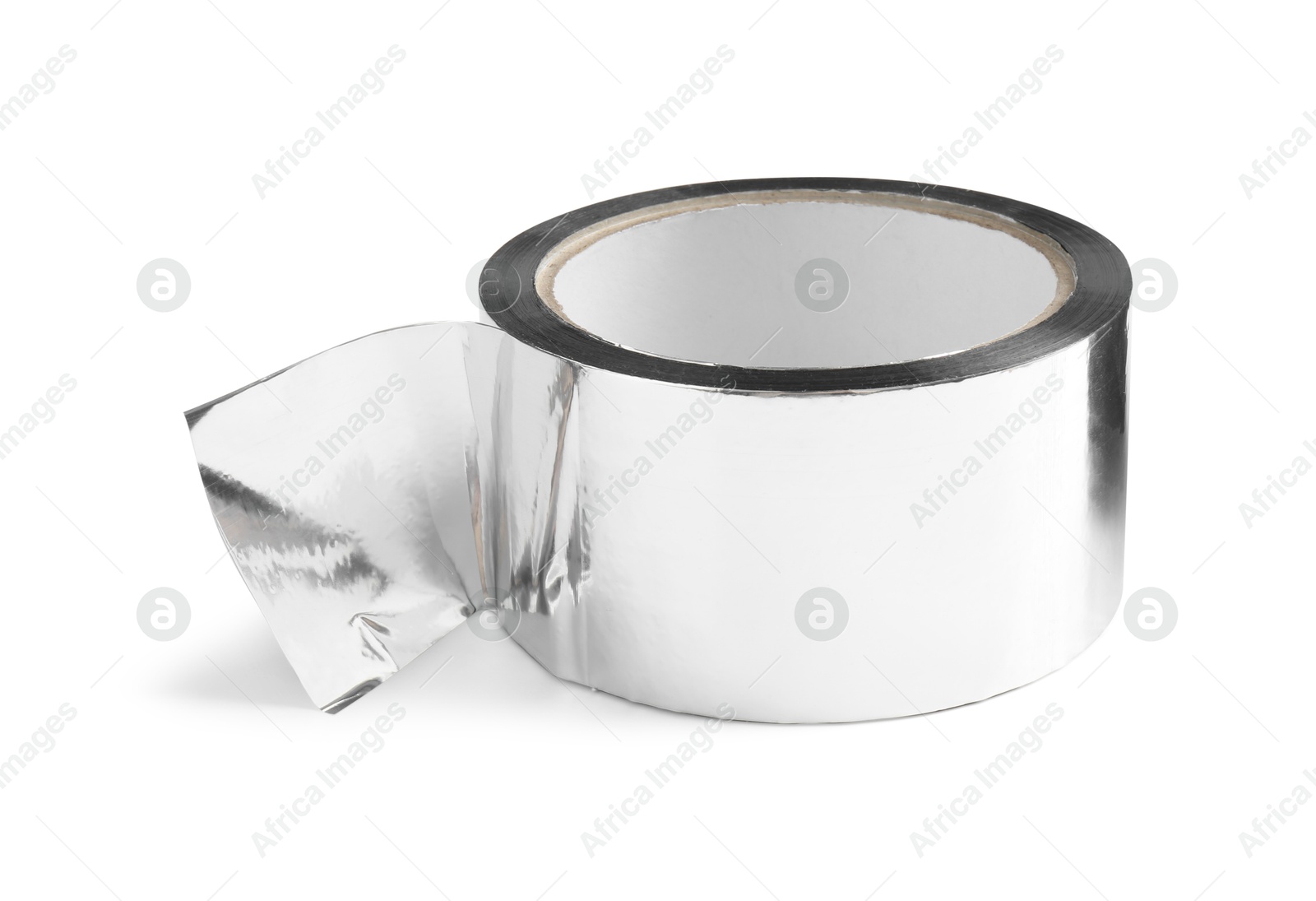 Photo of Roll of silver adhesive tape isolated on white