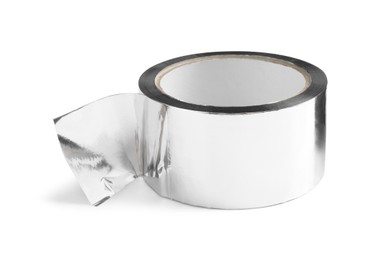 Roll of silver adhesive tape isolated on white