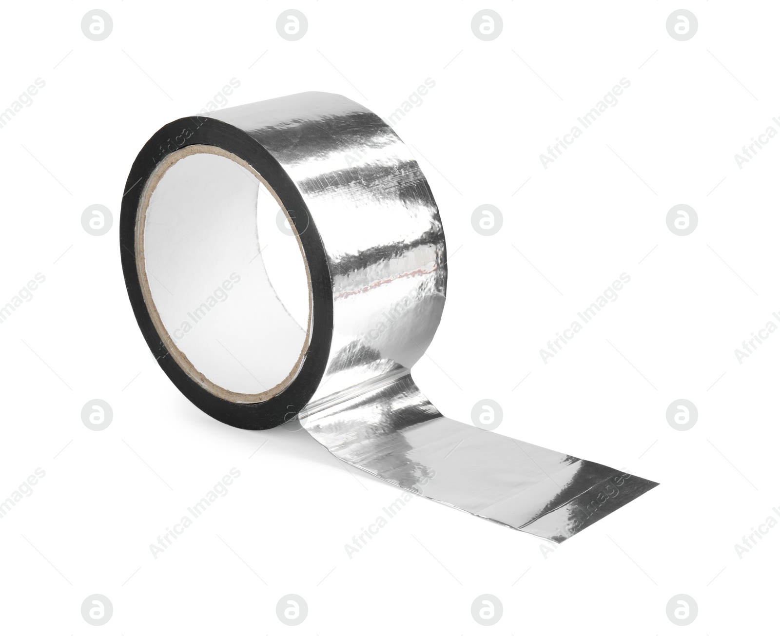 Photo of Roll of silver adhesive tape isolated on white