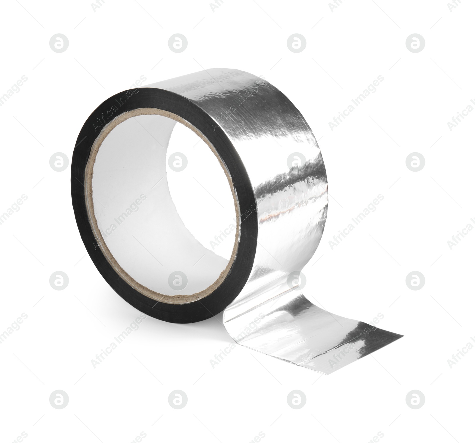 Photo of Roll of silver adhesive tape isolated on white