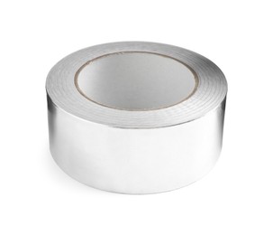 Photo of Roll of silver adhesive tape isolated on white