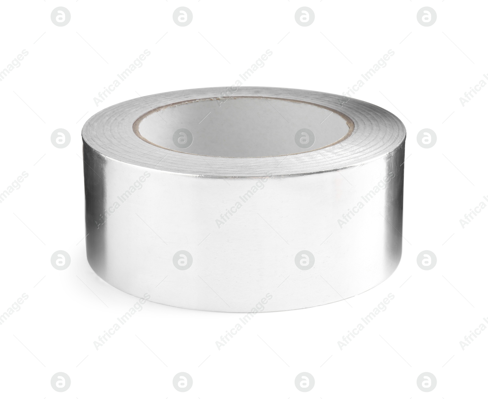 Photo of Roll of silver adhesive tape isolated on white