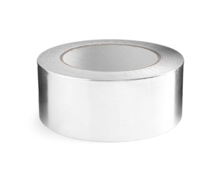 Photo of Roll of silver adhesive tape isolated on white