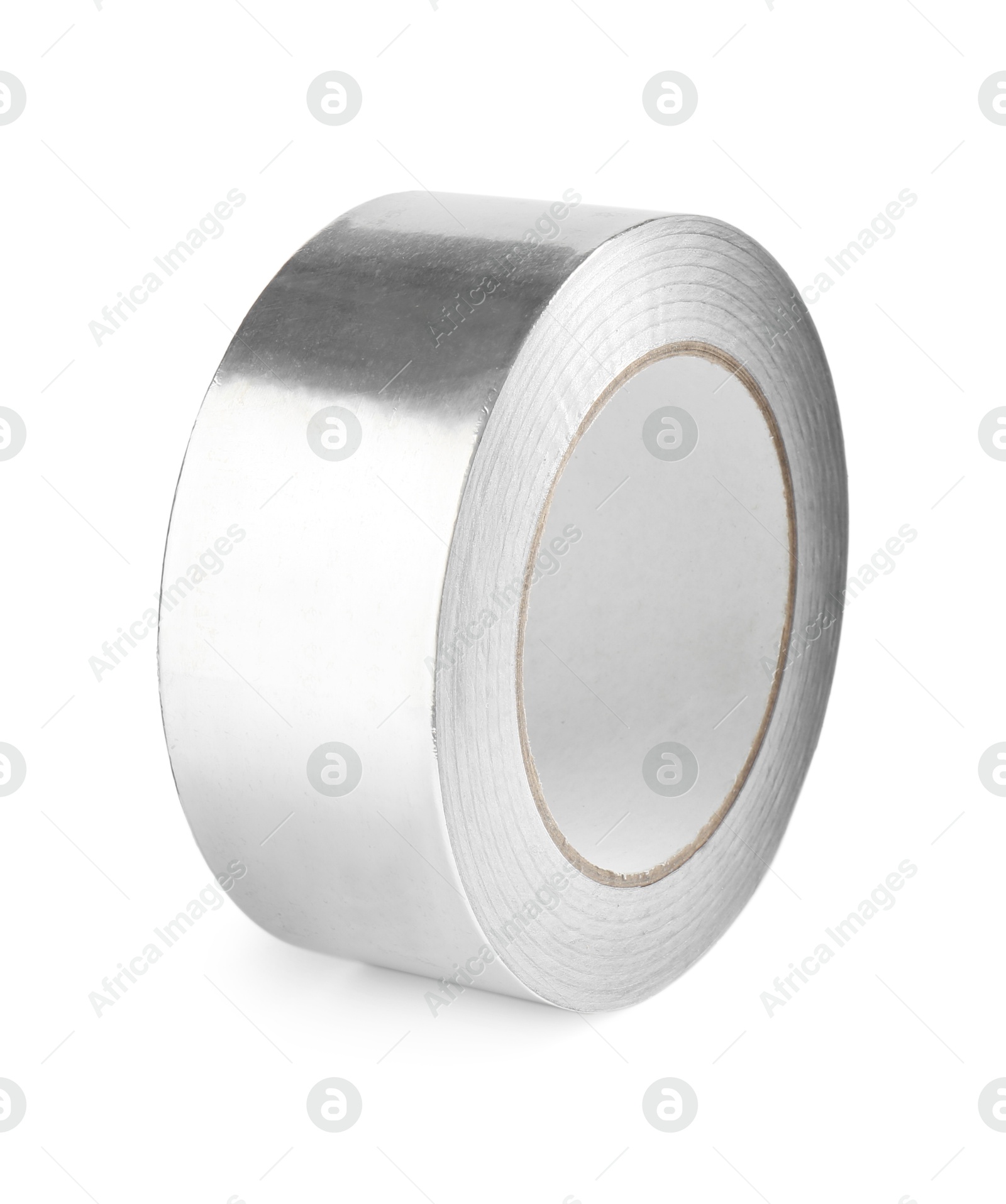 Photo of Roll of silver adhesive tape isolated on white