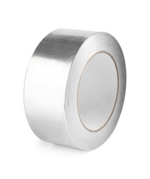 Photo of Roll of silver adhesive tape isolated on white