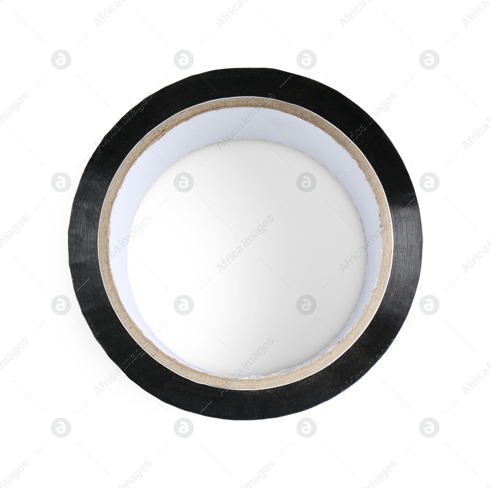 Photo of Roll of silver adhesive tape isolated on white, top view