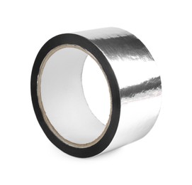 Photo of Roll of silver adhesive tape isolated on white