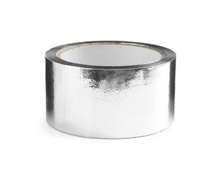 Photo of Roll of silver adhesive tape isolated on white