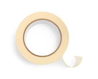 Roll of masking tape isolated on white, top view