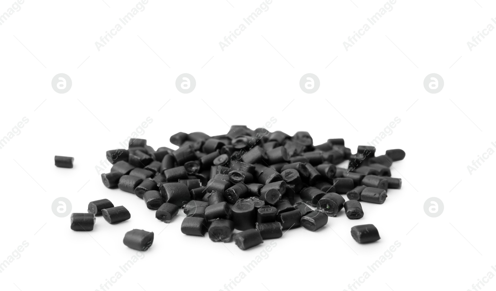 Photo of Pile of black plastic granules isolated on white