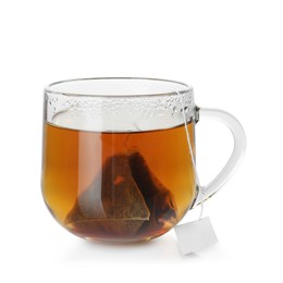 Photo of Cup with tea bag isolated on white