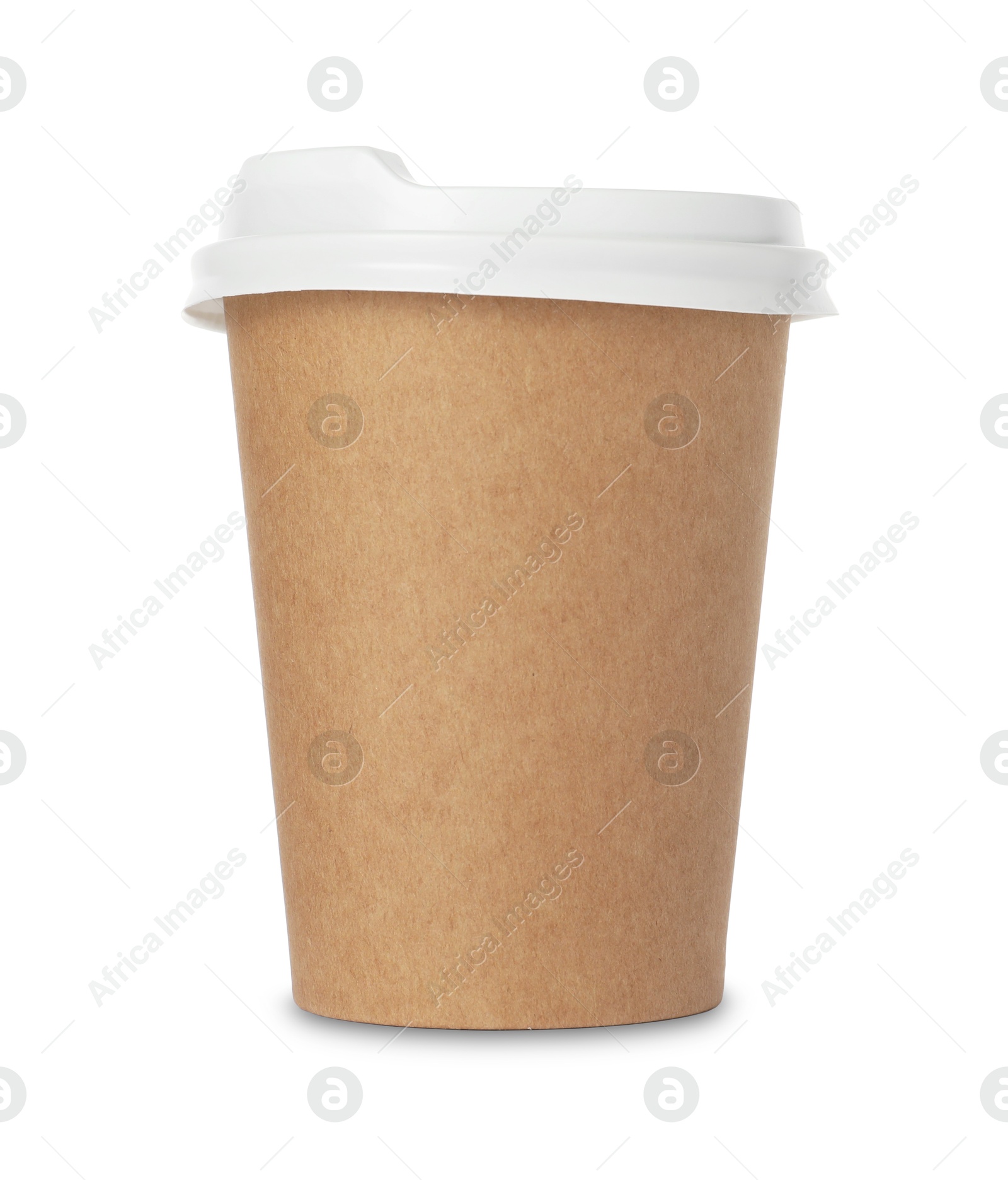 Photo of Paper cup with lid on white background. Mockup for design