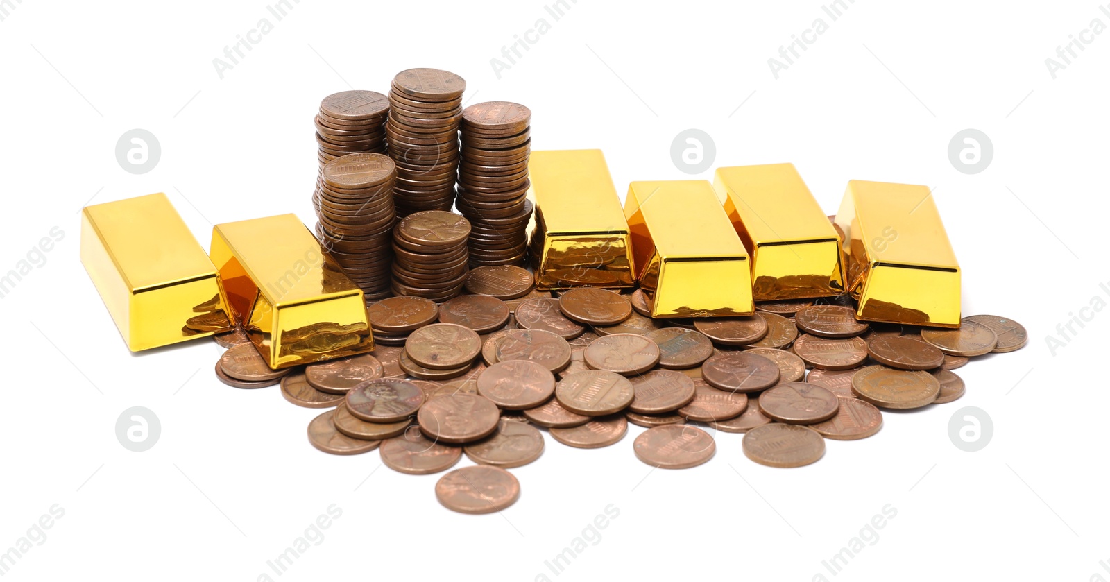 Photo of Gold bars and coins isolated on white