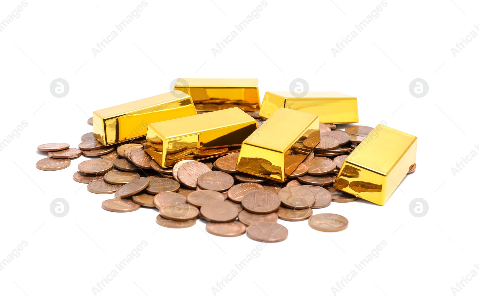 Photo of Gold bars and coins isolated on white