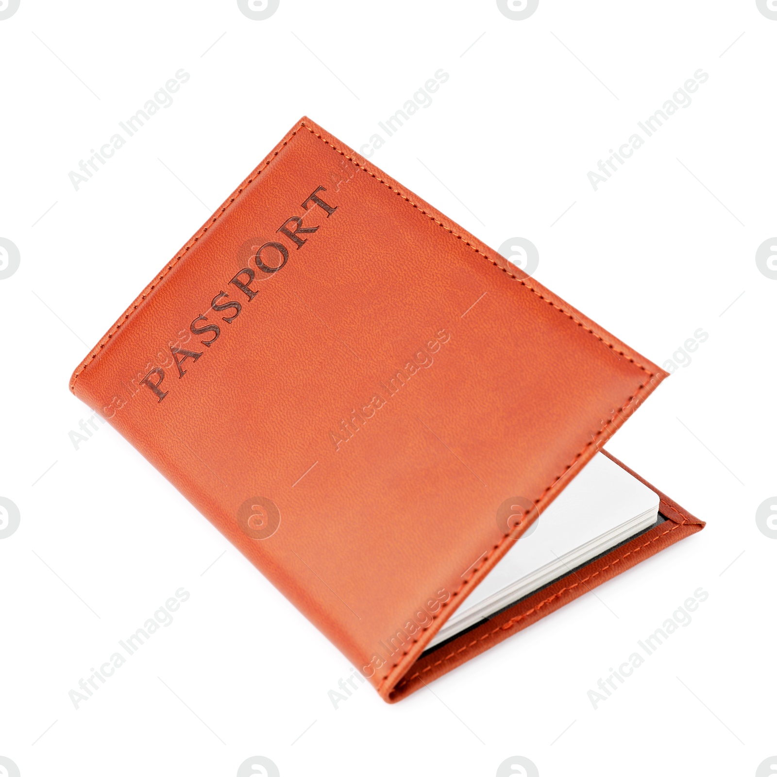 Photo of Passport in leather cover isolated on white