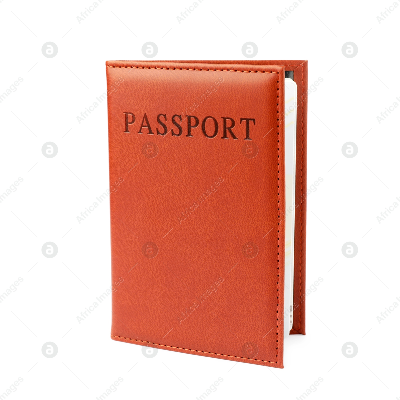 Photo of Passport in leather cover isolated on white