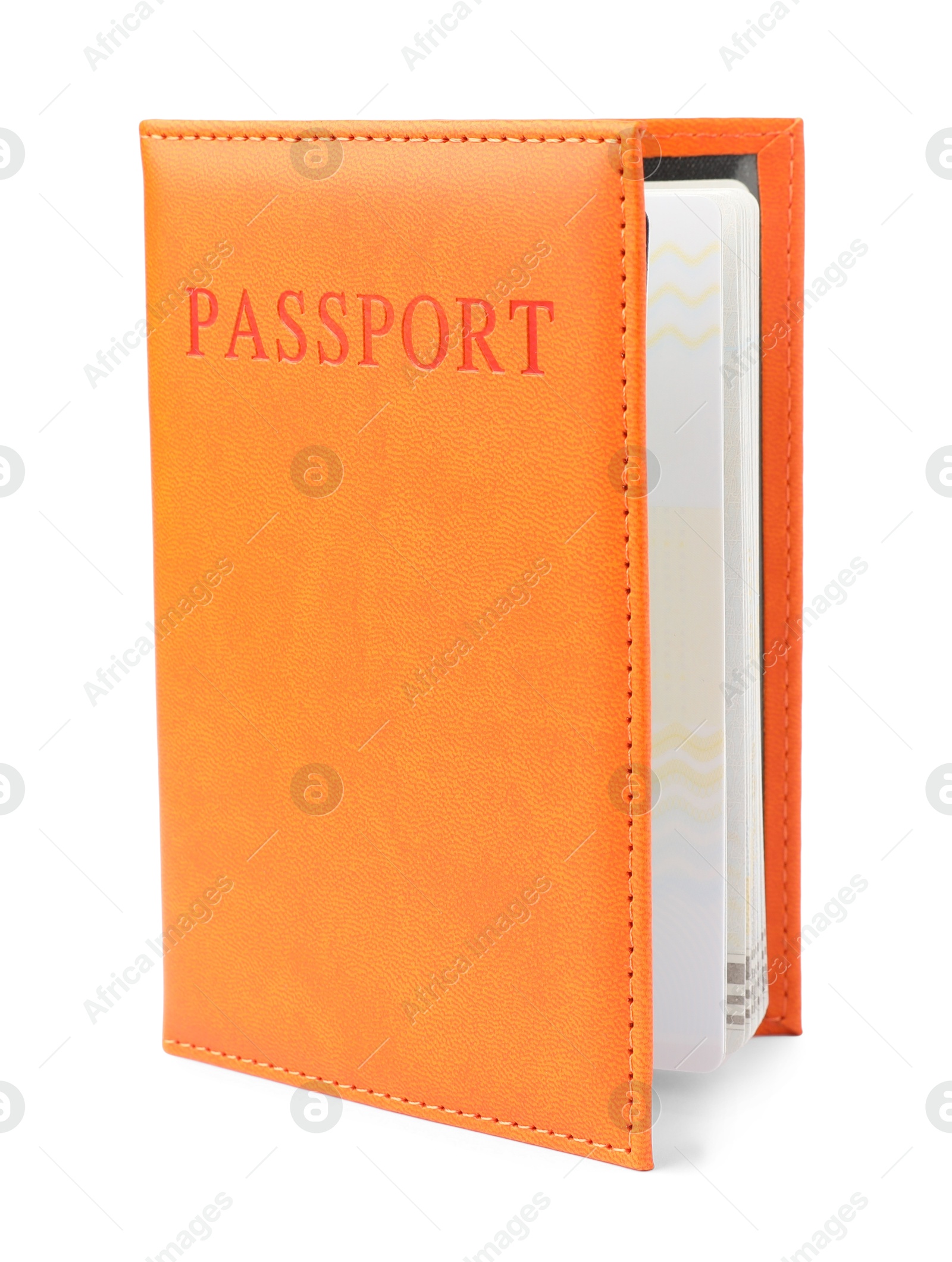 Photo of Passport in bright cover isolated on white