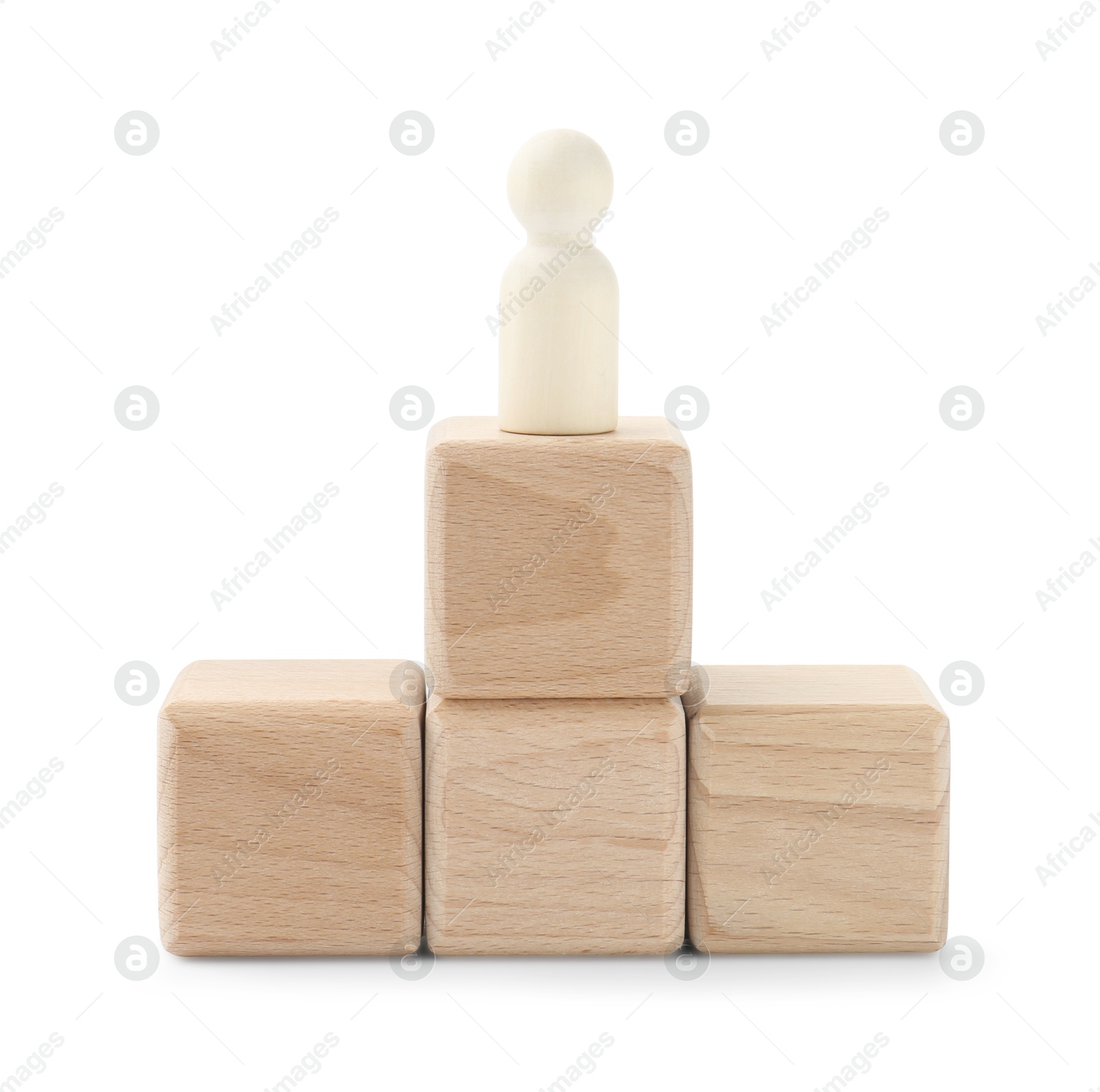 Photo of Human figure on wooden blocks against white background. Competition concept