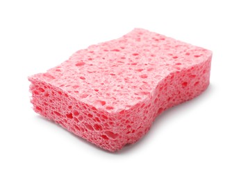 Photo of One pink sponge isolated on white. Cleaning tool