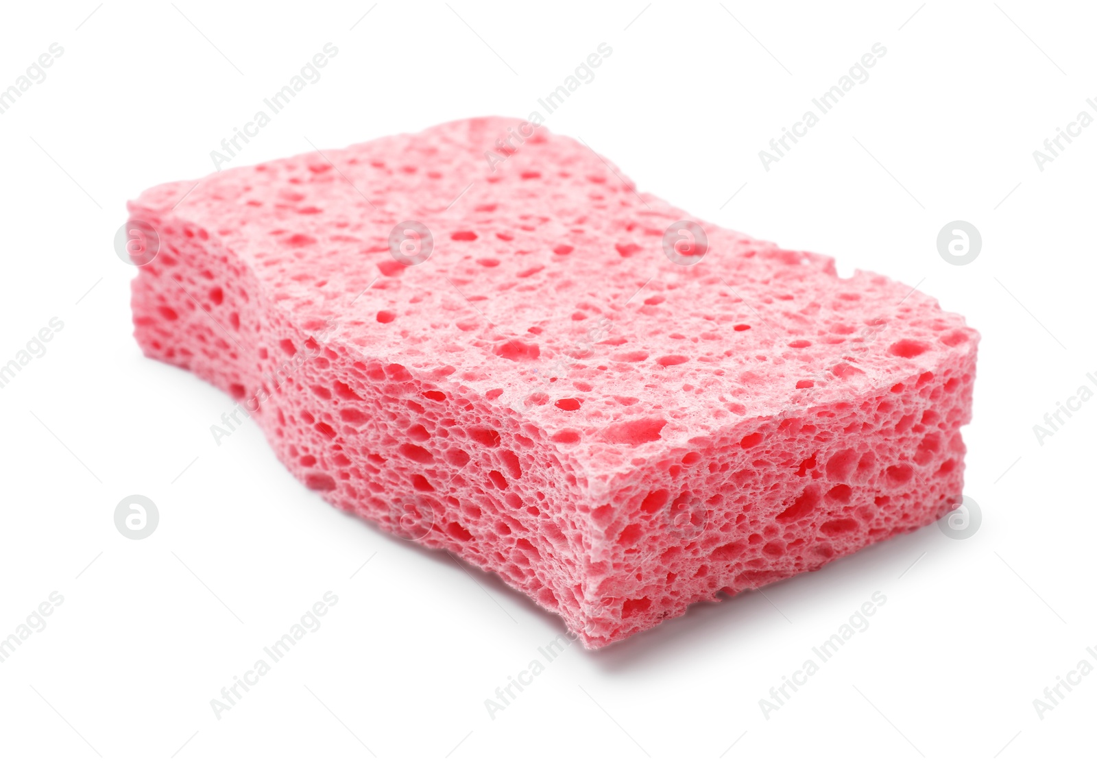 Photo of One pink sponge isolated on white. Cleaning tool