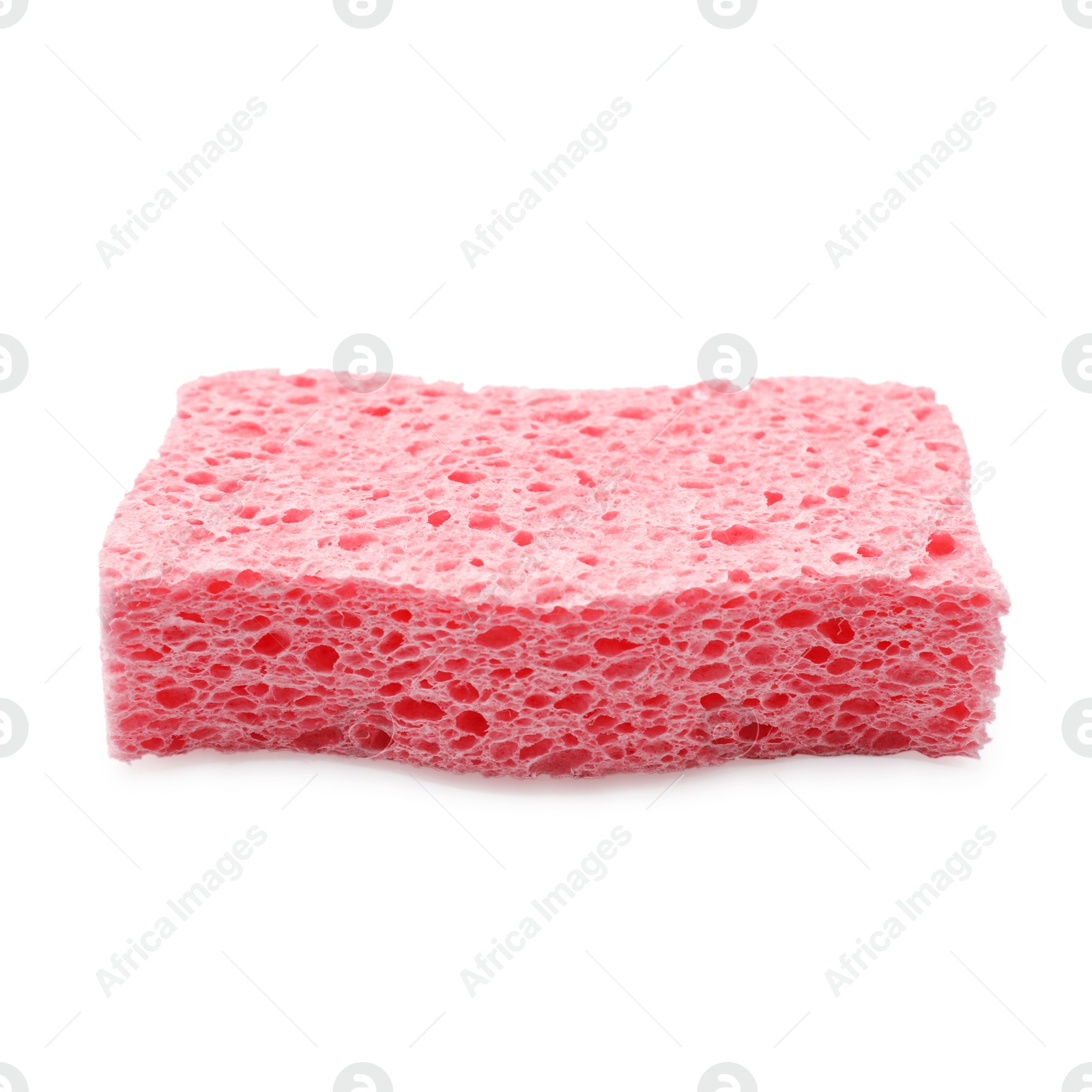 Photo of One pink sponge isolated on white. Cleaning tool