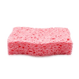 Photo of One pink sponge isolated on white. Cleaning tool