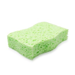 Photo of One green sponge isolated on white. Cleaning tool