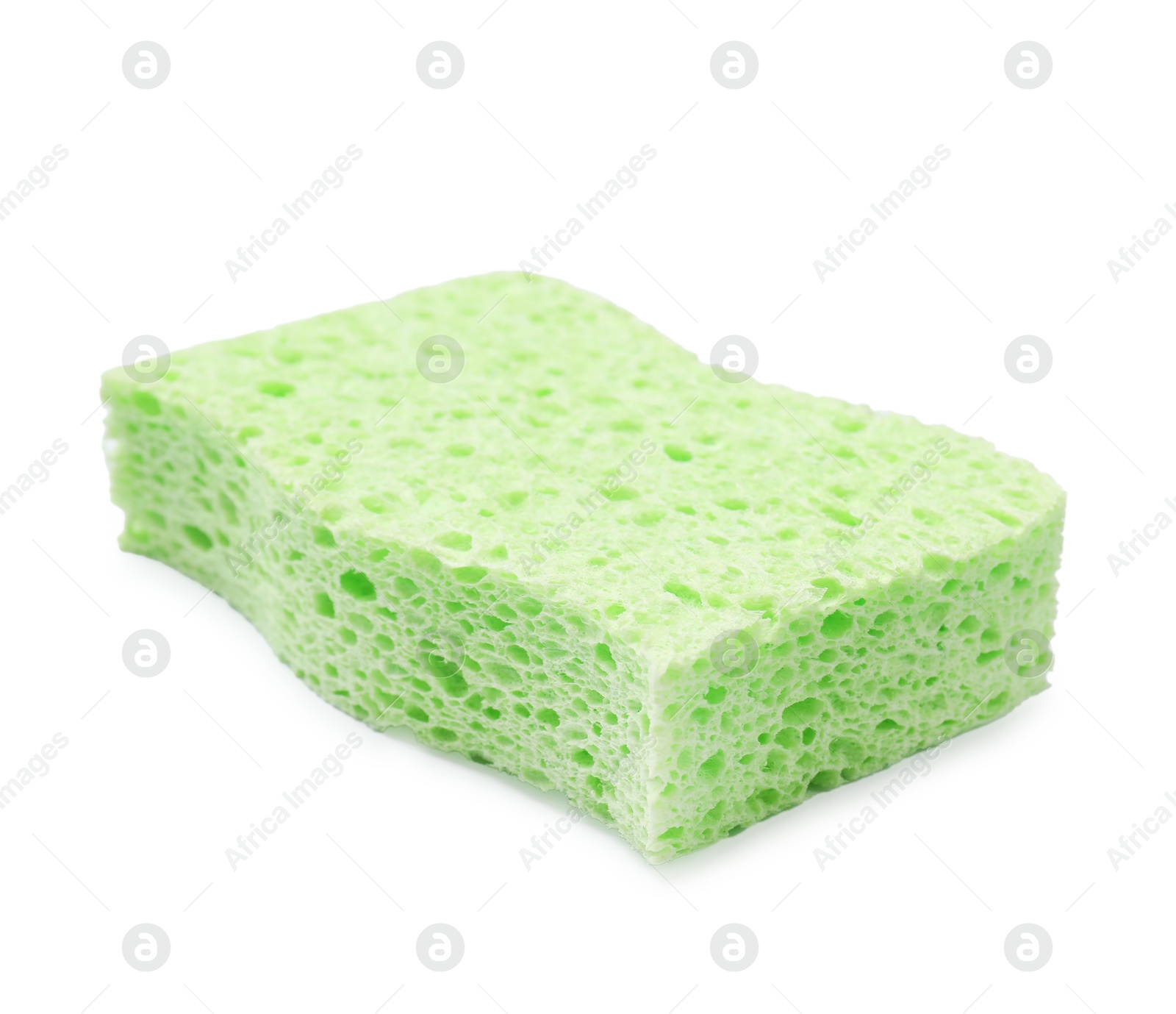 Photo of One green sponge isolated on white. Cleaning tool