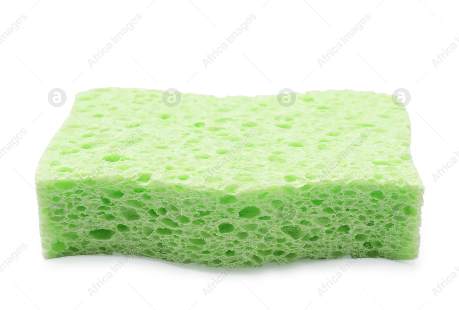 Photo of One green sponge isolated on white. Cleaning tool