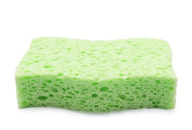 Photo of One green sponge isolated on white. Cleaning tool