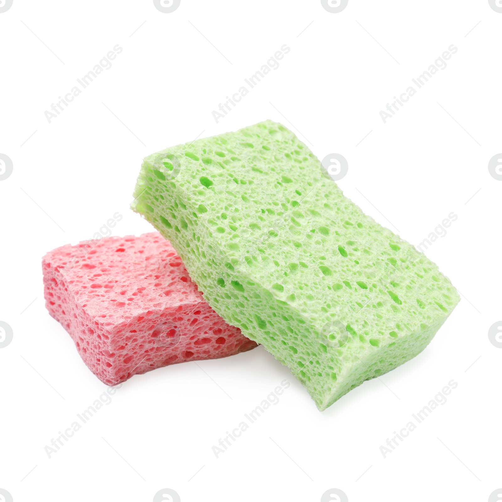 Photo of Soft sponges isolated on white. Cleaning tool