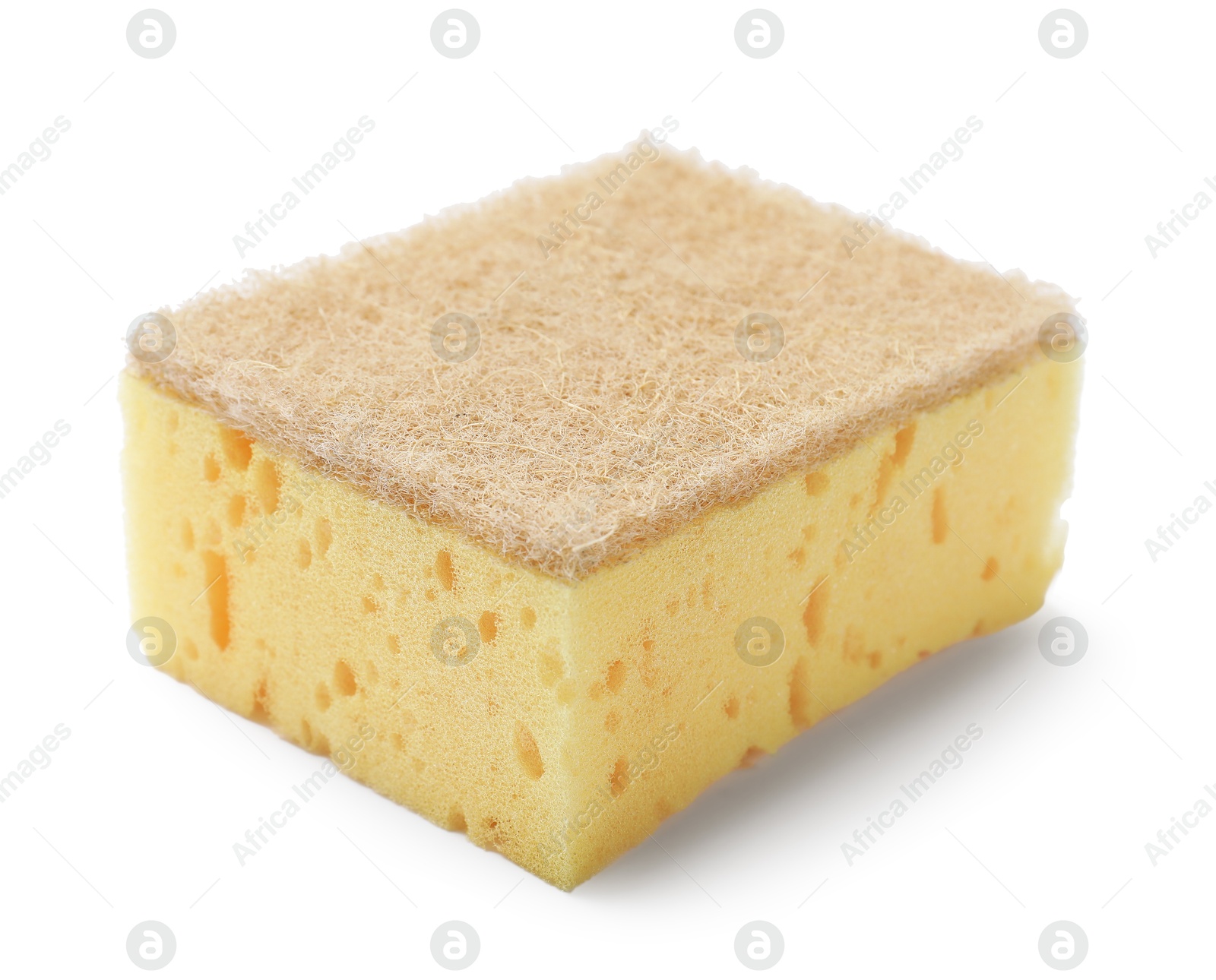 Photo of One yellow sponge isolated on white. Cleaning tool