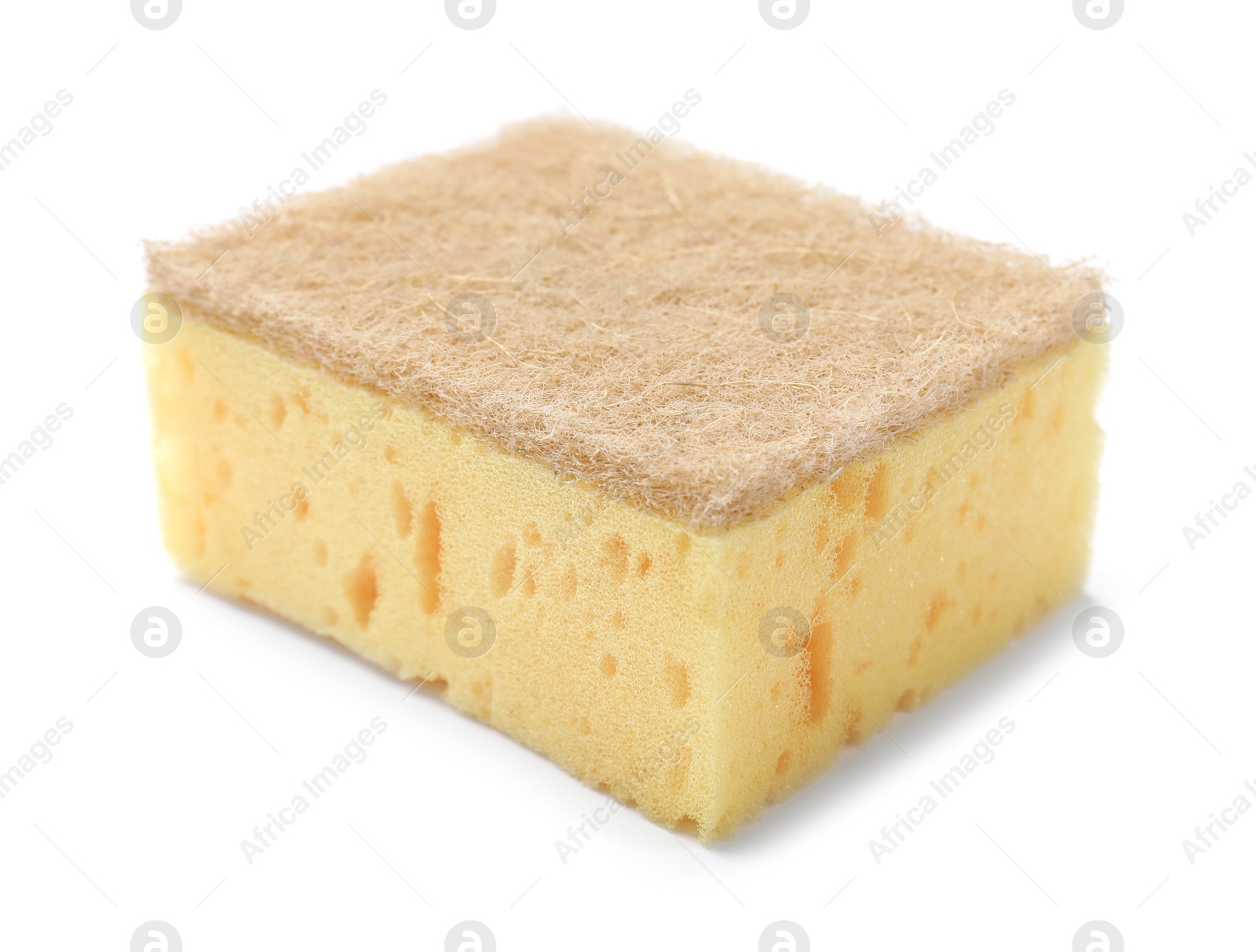 Photo of One yellow sponge isolated on white. Cleaning tool