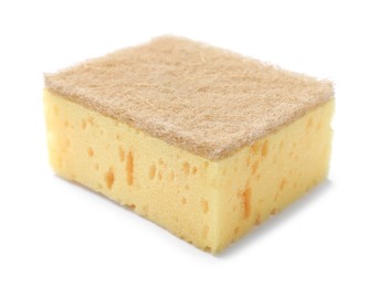 Photo of One yellow sponge isolated on white. Cleaning tool