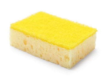 Photo of One yellow sponge isolated on white. Cleaning tool