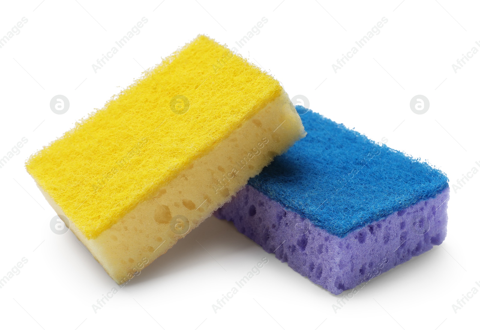 Photo of Soft sponges isolated on white. Cleaning tool