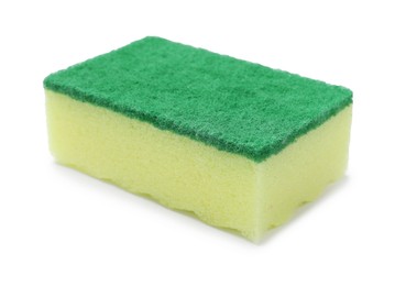 Photo of One yellow sponge isolated on white. Cleaning tool