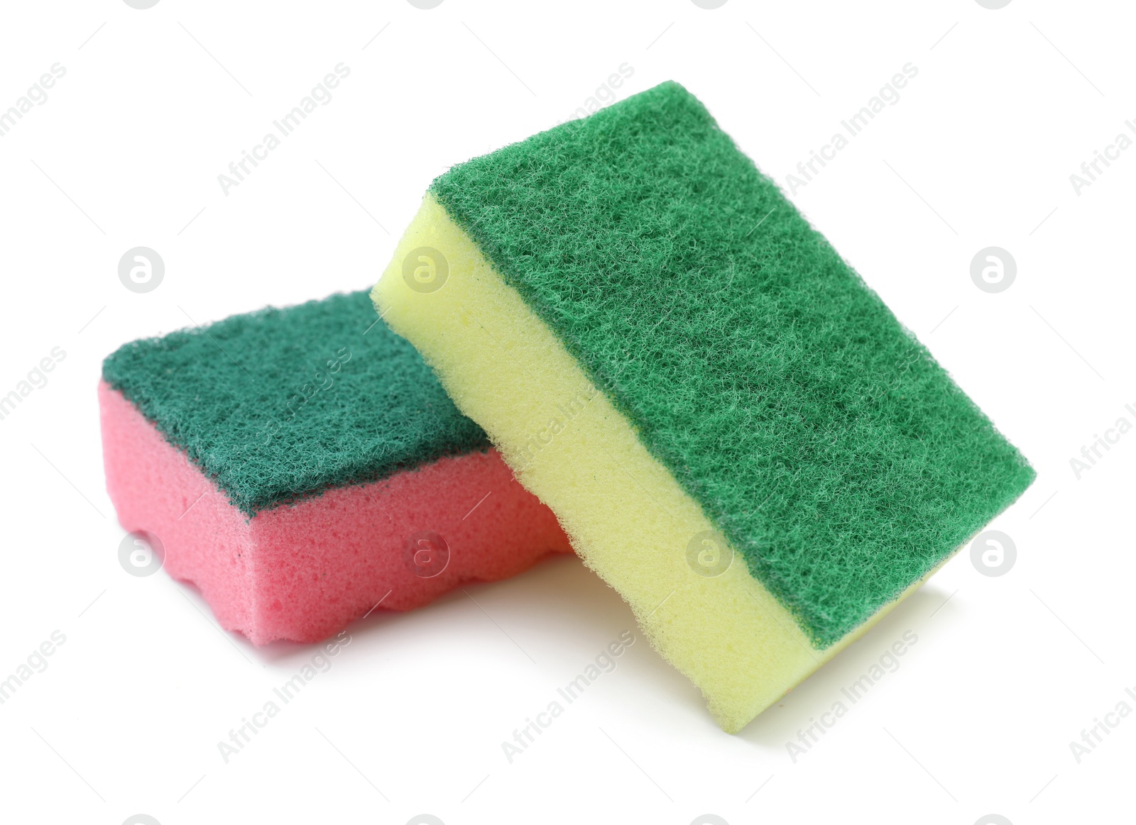 Photo of Soft sponges isolated on white. Cleaning tool