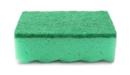 Photo of One green sponge isolated on white. Cleaning tool