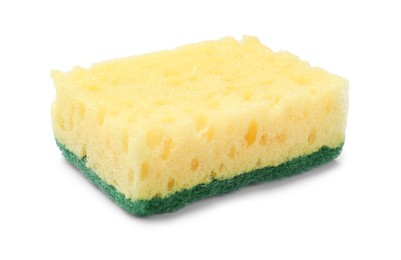 Photo of One yellow sponge isolated on white. Cleaning tool