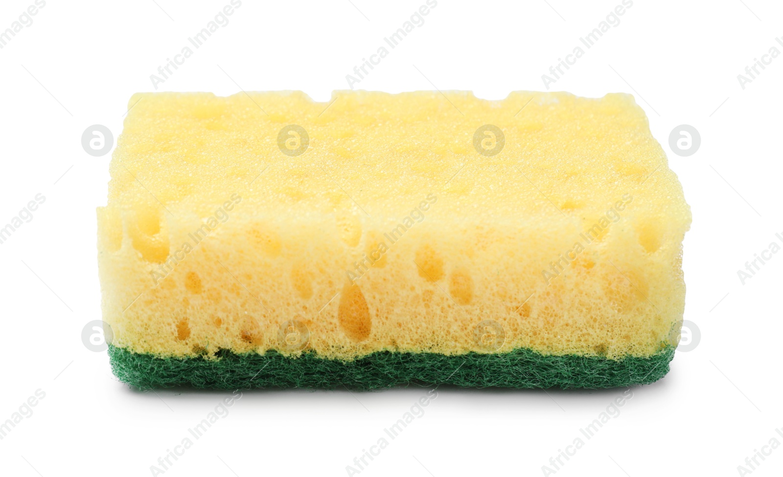 Photo of One yellow sponge isolated on white. Cleaning tool