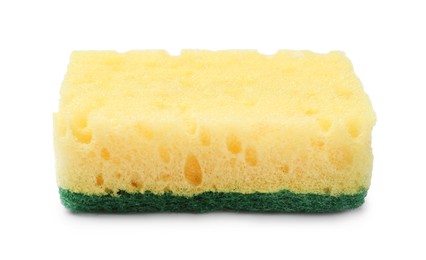 Photo of One yellow sponge isolated on white. Cleaning tool