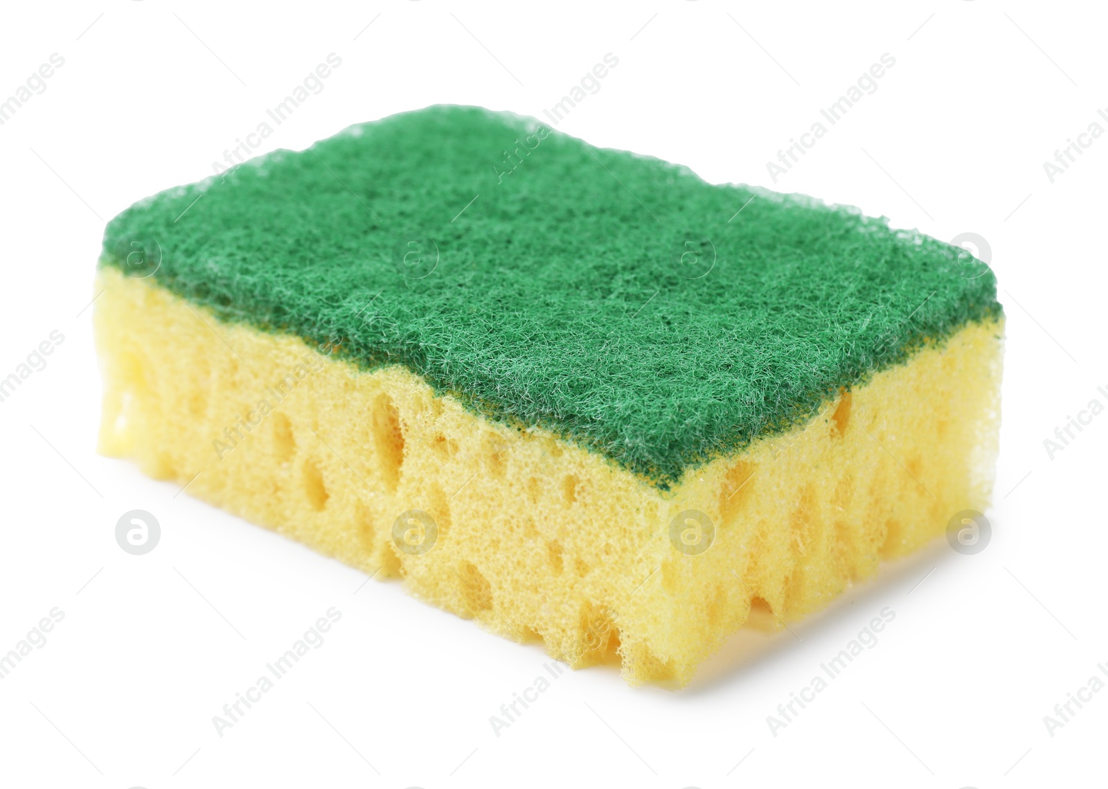 Photo of One yellow sponge isolated on white. Cleaning tool