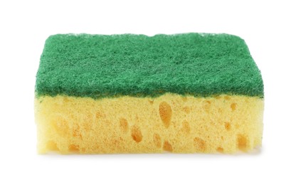 Photo of One yellow sponge isolated on white. Cleaning tool