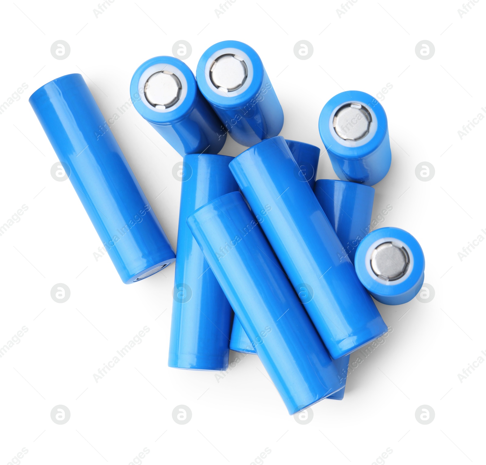 Photo of Many AA cell batteries isolated on white, top view