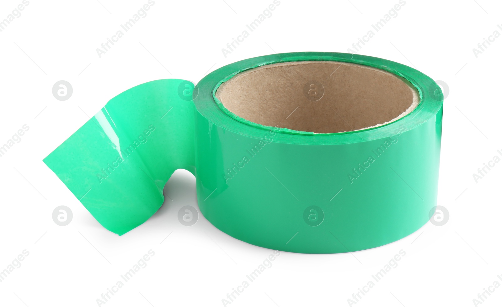 Photo of Roll of green adhesive tape isolated on white