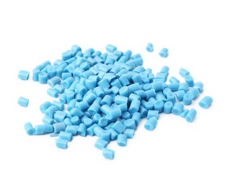 Pile of light blue plastic granules isolated on white