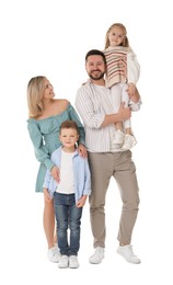 Photo of Happy parents with their children on white background